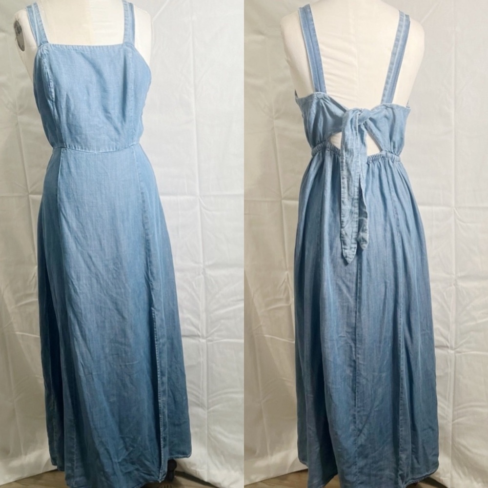 Jean Maxi dress open back tie with a bow
